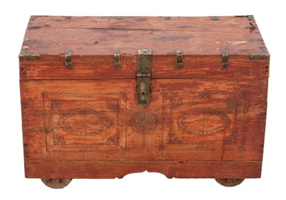 Indian Brass Mounted Teak Fitted Chest