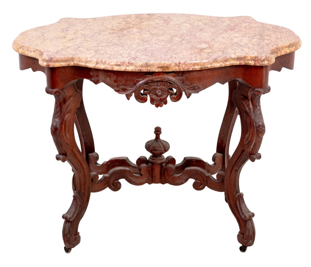 Victorian Marble Top Walnut Occasional Table (1 of 4)