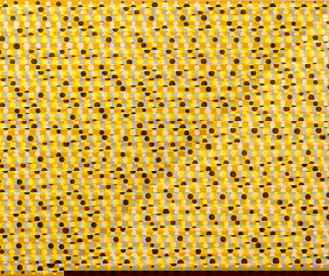 Peter C. Petersen "Golden Shower Power", 2000: Peter Christian Petersen (Danish, XX-XXI), "Golden Shower Power", Mixed Media on Canvas, 2000, acrylic and enamel, yellow and orange with black and white spots, signed, dated, and titled to verso, unf
