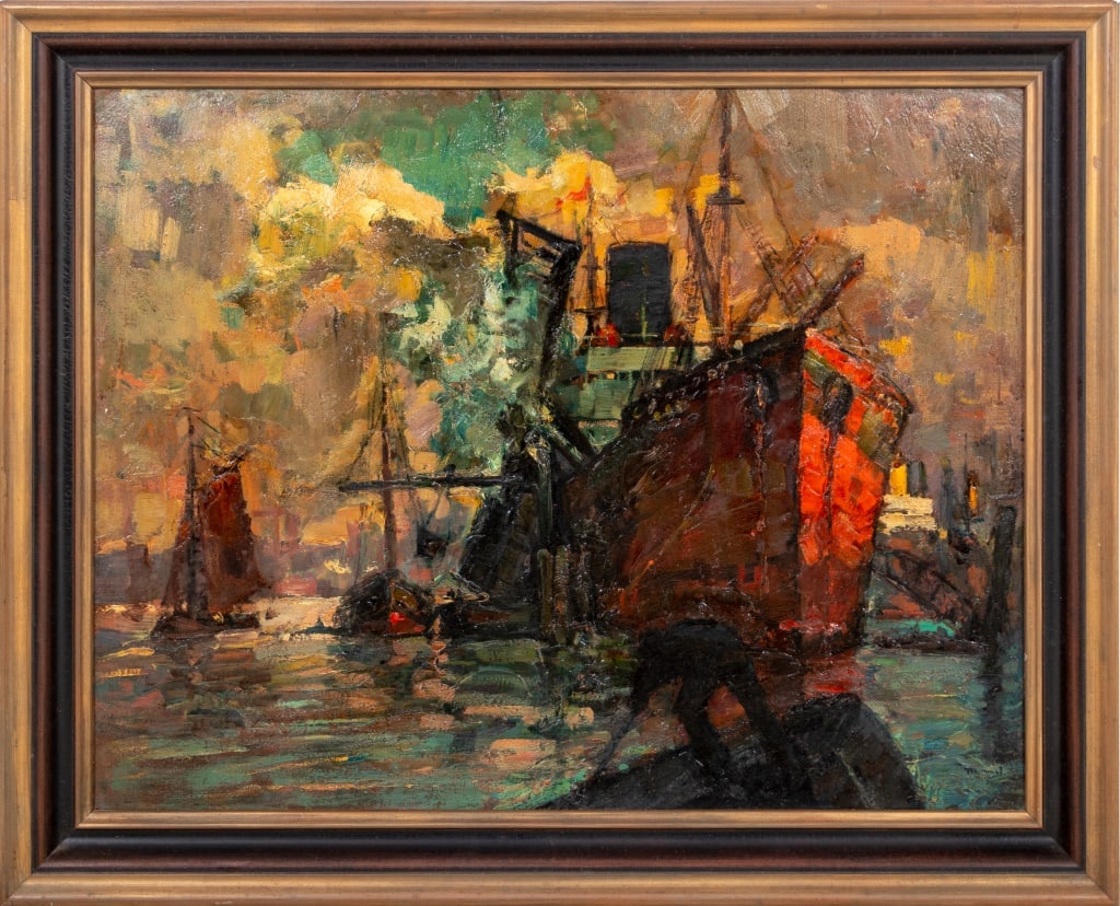 Signed Oil Painting Old Sailor W/ Pipe On Dock Signed Oil Painting Old Sailor W/ Pipe On Dock