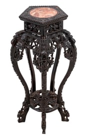 Chinese Hardwood and Marble Pedestal, 19th C.