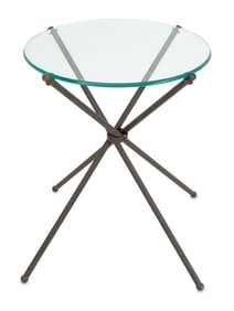Modern Glass Top Patinated Metal Side Table