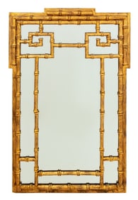 Italian Greek Key and Bamboo Motif Giltwood Mirror