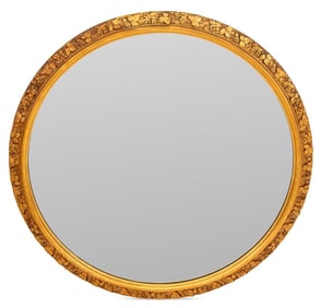 Floral Motif Carved Circular Giltwood Wall Mirror