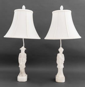Chinese Figural Alabaster Table Lamps, Pair