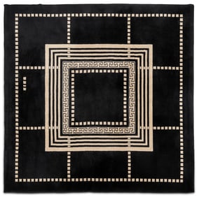 Modern Black & White Geometric Wool Rug, 6' x 6'