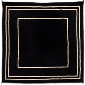 Modern Black & White Geometric Wool Rug, 6' x 6'