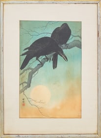 Koson Ohara "Two Crows in Moonlight" Woodblock