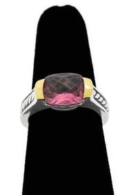 David Yurman 925 Silver 18K Gold Rubellite Ring