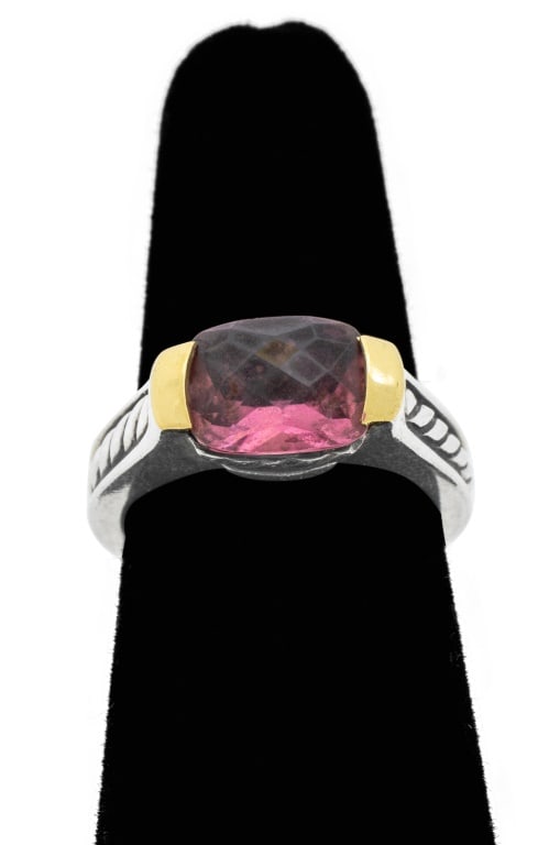 David Yurman 925 Silver 18K Gold Rubellite Ring (1 of 6)