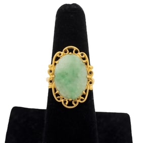 Chinese 14K Yellow Gold Jadeite Set Ring