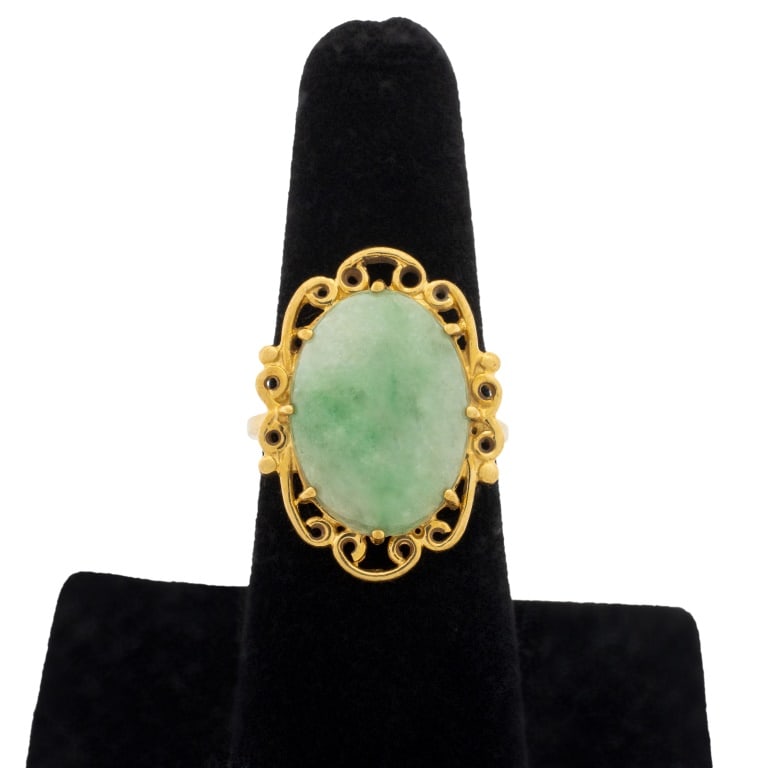 Chinese 14K Yellow Gold Jadeite Set Ring (1 of 5)