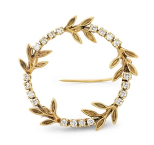 14K Yellow Gold Diamond Circle Brooch