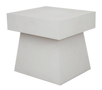 Modern Geometric White Wood Side Table: Modern Geomertic White Wood Side Table, with removable top. 22" H x 24" W x 21" D. Provenance: From a Riverside Drive Collection. Keywords: Modern Furniture, Occasional table, Accent table, Mushroom f