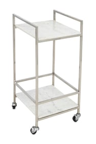 Modern Two-Tier Marble Top and Chrome Bar Cart