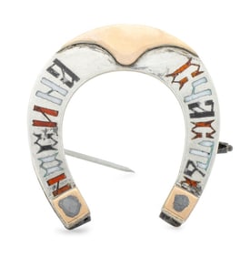 Ovchinnikov Attr. Gold Silver Enamel Horseshoe Pin