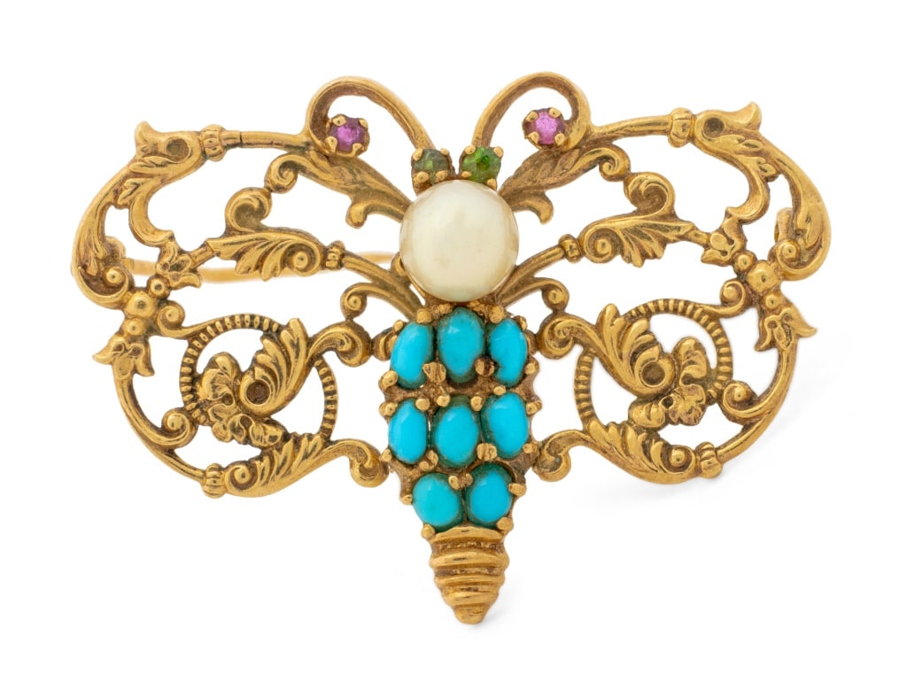 14K Yellow Gold Multi Gemstone Butterfly Pin (1 of 6)