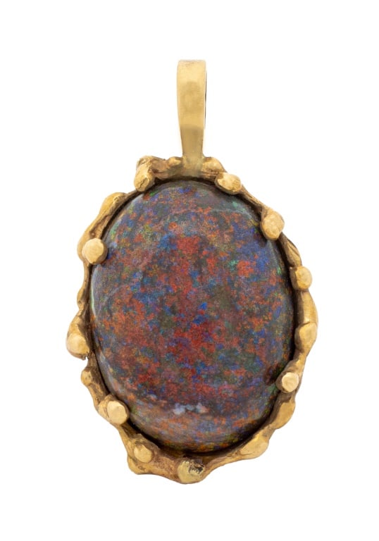 14K Yellow Gold Black Opal Cabochon Set Pendant (1 of 4)