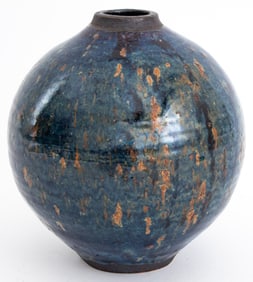 Otto Heino Blue Glazed Stoneware Ovoid Vase