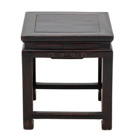 Chinese Carved & Black Lacquered Wood Stool