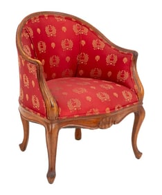 Regence Style Red Silk Upholstered Bergere