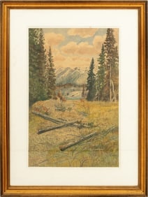 G.L. Taylor Mountain Landscape Watercolor on Paper