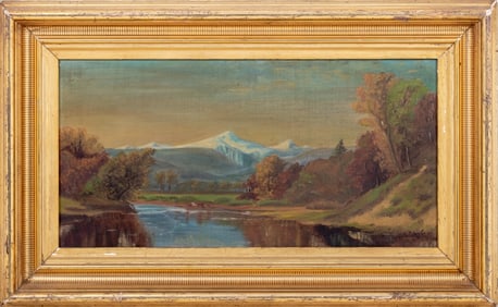 Illegibly Signed Mountain Landscape Oil on Canvas