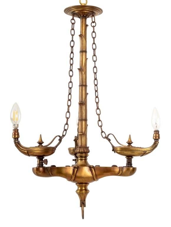 Neoclassical Style Brass Three-Light Chandelier (1 of 4)