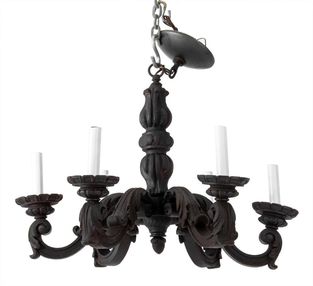 Louis XVI Style Carved Wood Six-Light Chandelier (1 of 3)