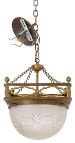 Art Deco Gilt Brass & Cut Glass Ceiling Light