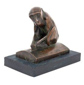 Hans Pillig Seated Monkey Bronze Sculpture, 1904