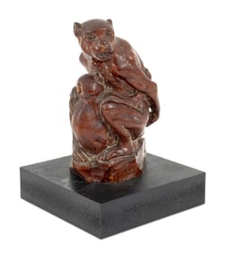 Mother & Child Monkey Carved Wood Sculpture