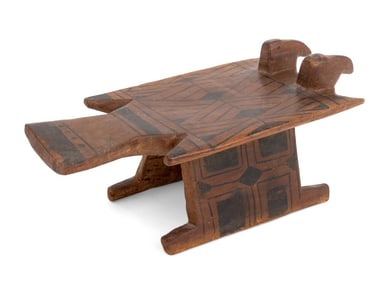 Wauja Brazilian Double Bird Head Carved Wood Stool