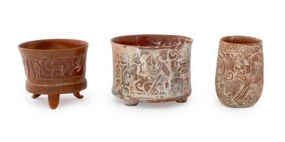 Mayan Pre-Columbian Style Figural Pottery Bowls, 3
