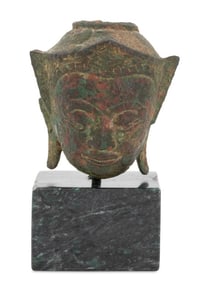 Thai Bronze Head of Buddha with Headdress