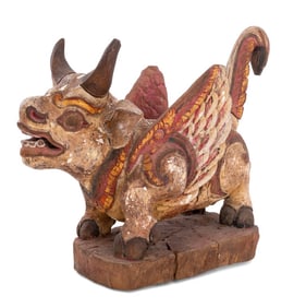 Balinese Carved Wood Winged Bull Sculpture