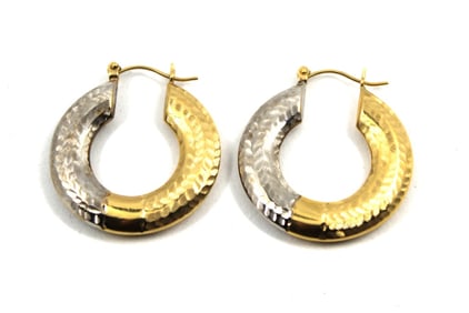 Modern 14K Yellow & White Gold Hoop Earrings