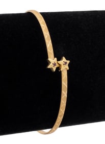 14K Yellow Gold Ruby Flex-Spring Textured Bangle