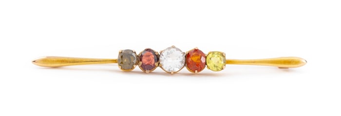 10K Yellow Gold Multicolored Gemstone Brooch
