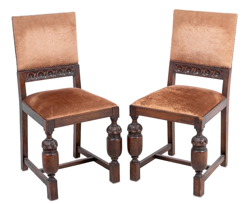 Tudor Style Oak Side Chairs, Pair (1 of 4)