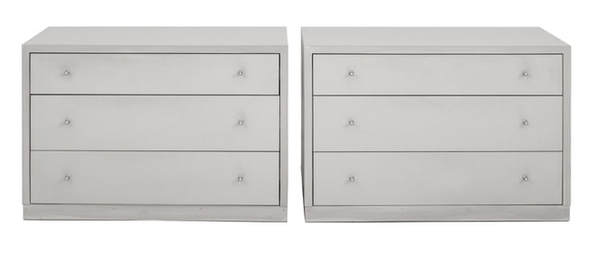 Contemporary Gray 3-Drawer Nightstands, Pair