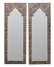 Moroccan Style Brass Overlay Arched Mirrors, Pair