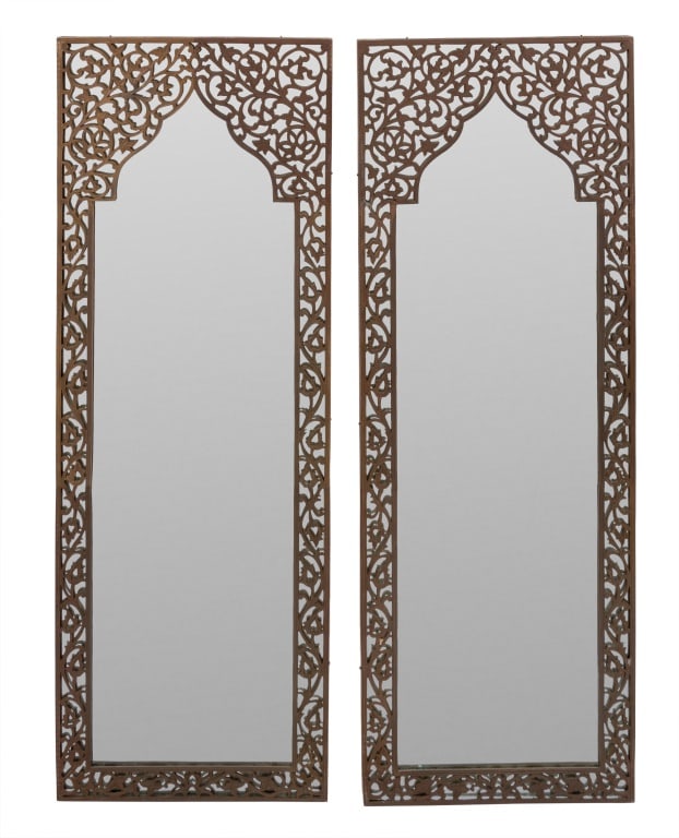 Moroccan Style Brass Overlay Arched Mirrors, Pair (1 of 5)