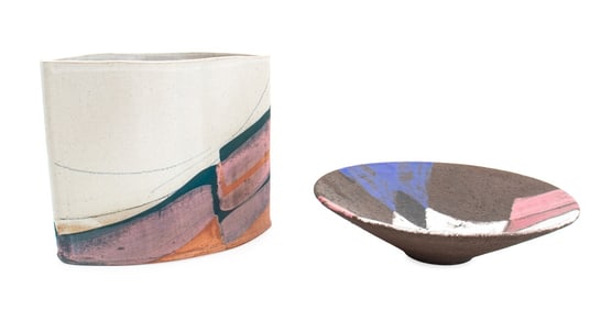 Modern Studio Pottery Vase and Shallow Bowl, 2
