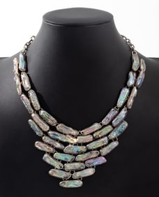 Silver Peacock Freshwater Stick Pearl Bib Necklace
