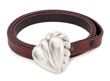 Barry Kieselstein-Cord Silver Buckle Leather Belt