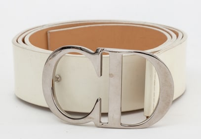 Christian Dior Monogram Cream Patent Leather Belt