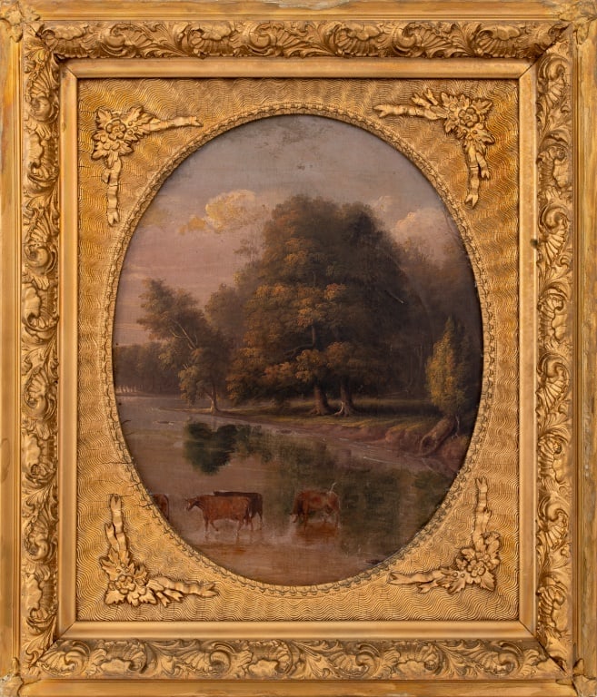 English School Pastoral Scene Oil on Canvas, 19 C. (1 of 4)
