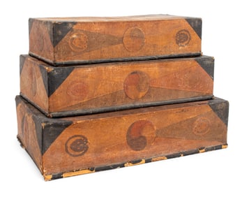 Korean Joseon Papier Mache Stacking Boxes, 3
