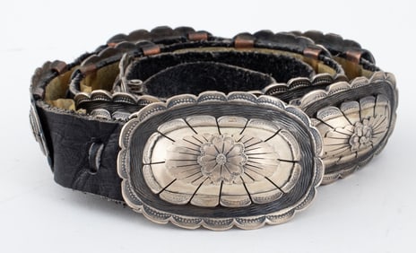 Tom Willeto Sterling Silver Black Leather Belt
